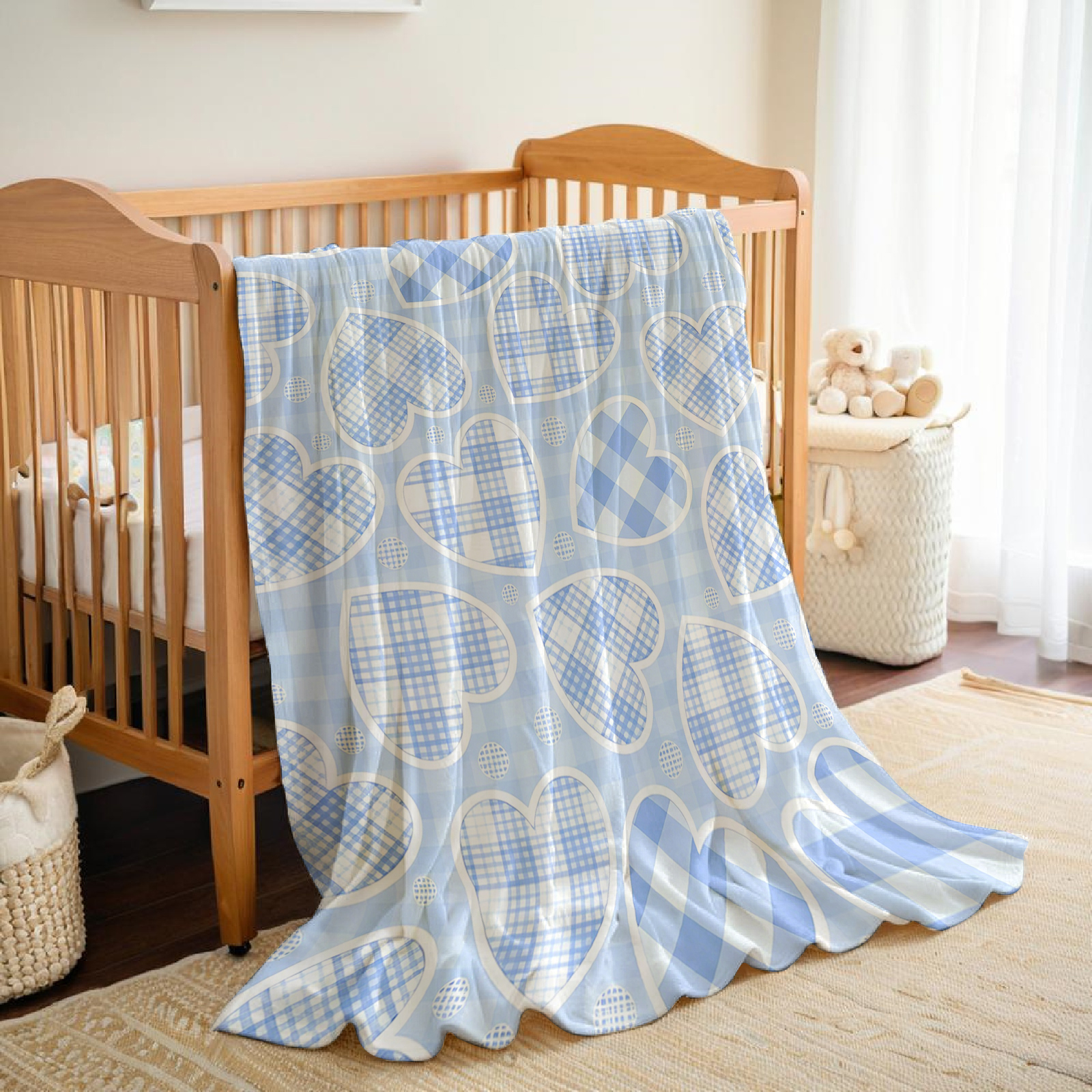 Blue Plaid Heart Cartoon Anime - Christmas Throw Blanket review and price