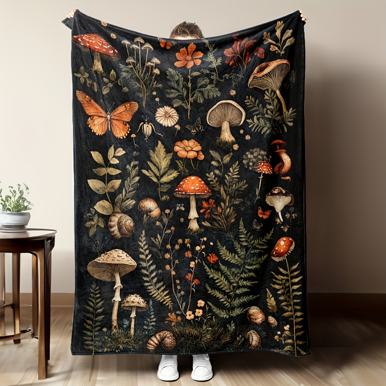Vintage Mushroom & Floral Flan - Christmas Throw Blanket review and price