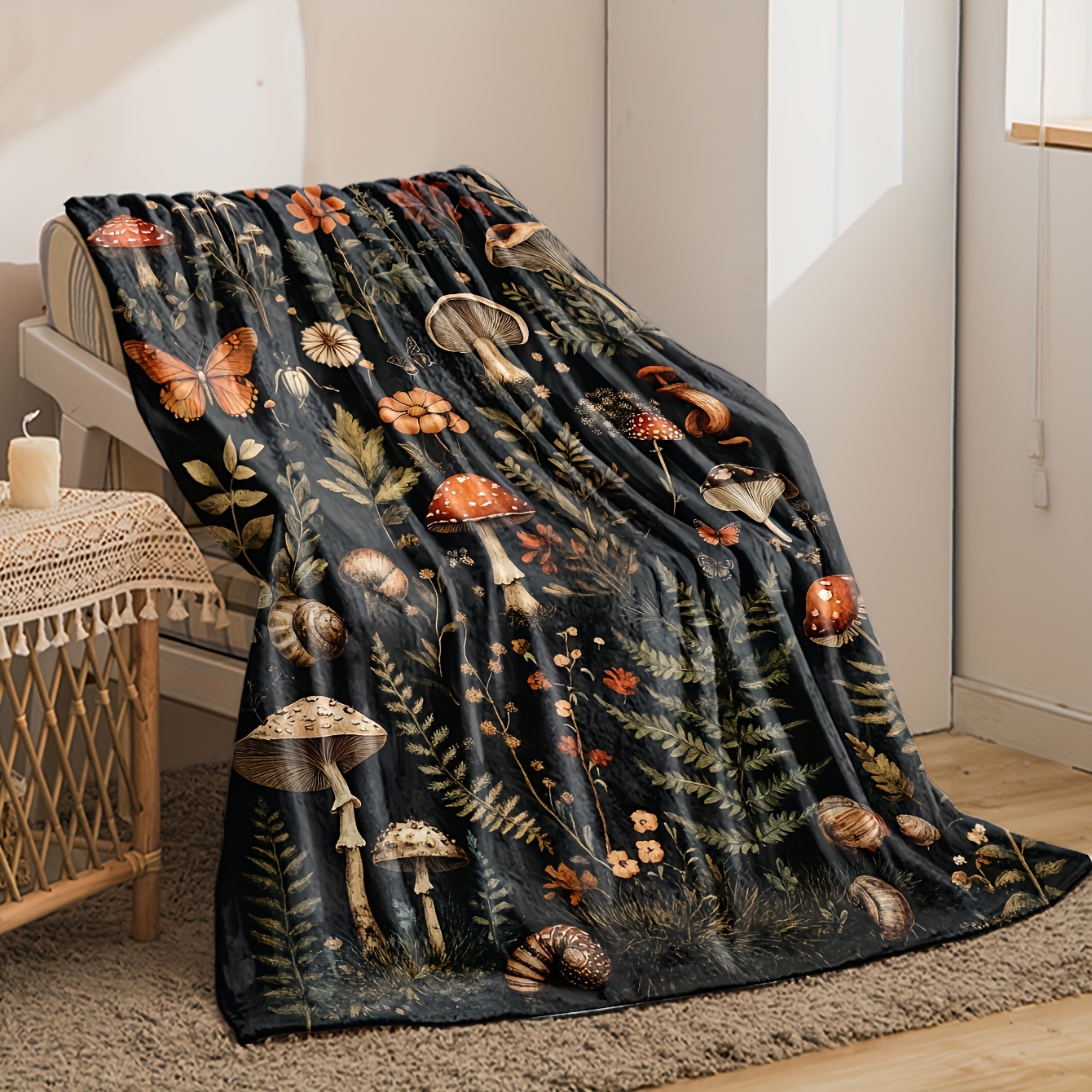 Vintage Mushroom & Floral Flan - Christmas Throw Blanket review and price