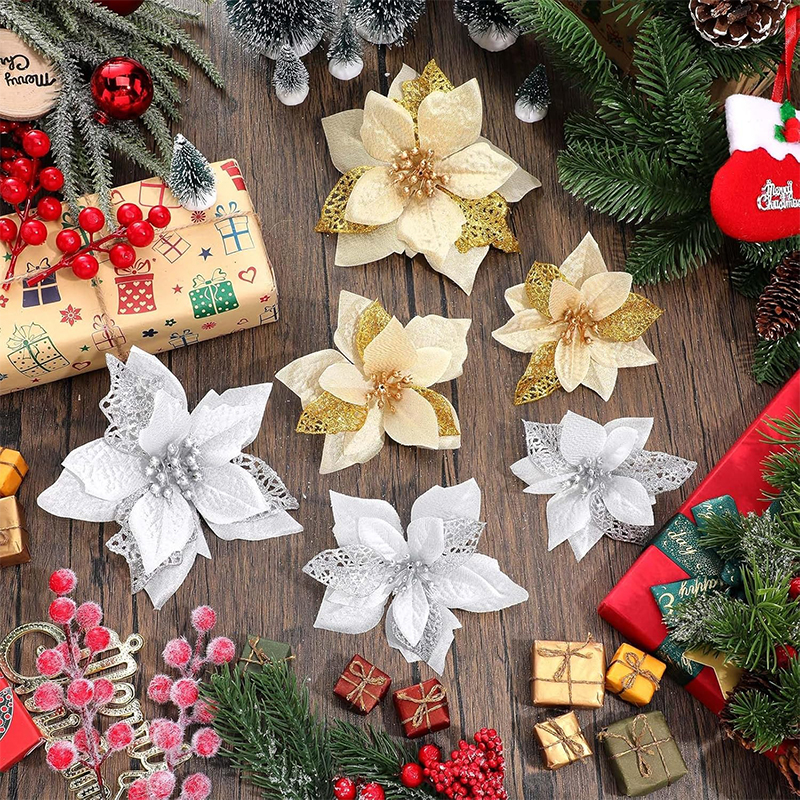 10Pcs Glitter Artificial Flowe - Christmas Wreath Fake review and price
